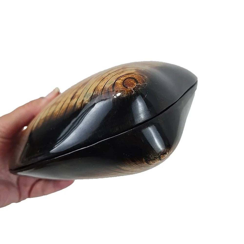 Vintage Large Japanese Wakasa Lacquer Clam Shell Trinket Box 8x8